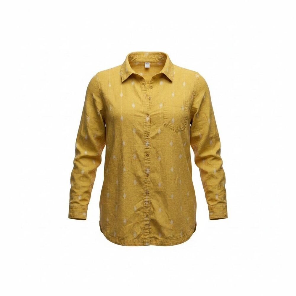 Duluth Trading Womens XXL 2XL Artisan Hemp Tunic Shirt Yellow Cotton w Pockets